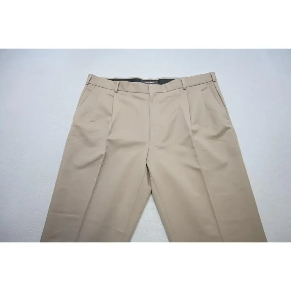Dockers Performance Dress Pants Flat‎ Pleated Beige Polyester Mens 40 x 32 NWT